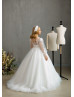Long Sleeves Ivory Sequined Lace Tulle Flower Girl Dress With Ruffled Hem